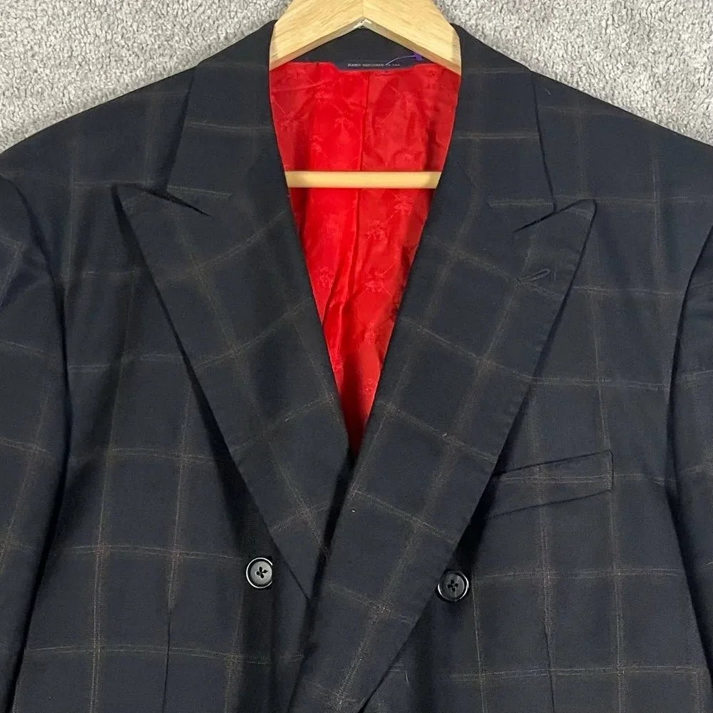Brooks Brothers Golden Fleece Blazer Mens XL 46 Black Windowpane Double Breasted